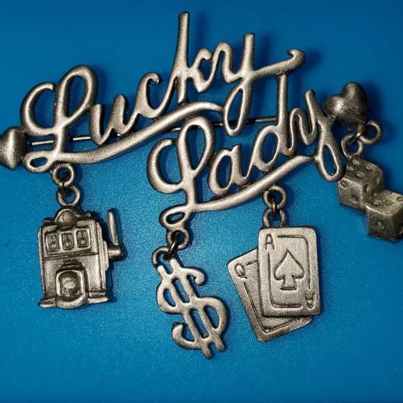Lucky Lady Brooch with Charms Casino Themed - Picture 2 of 4